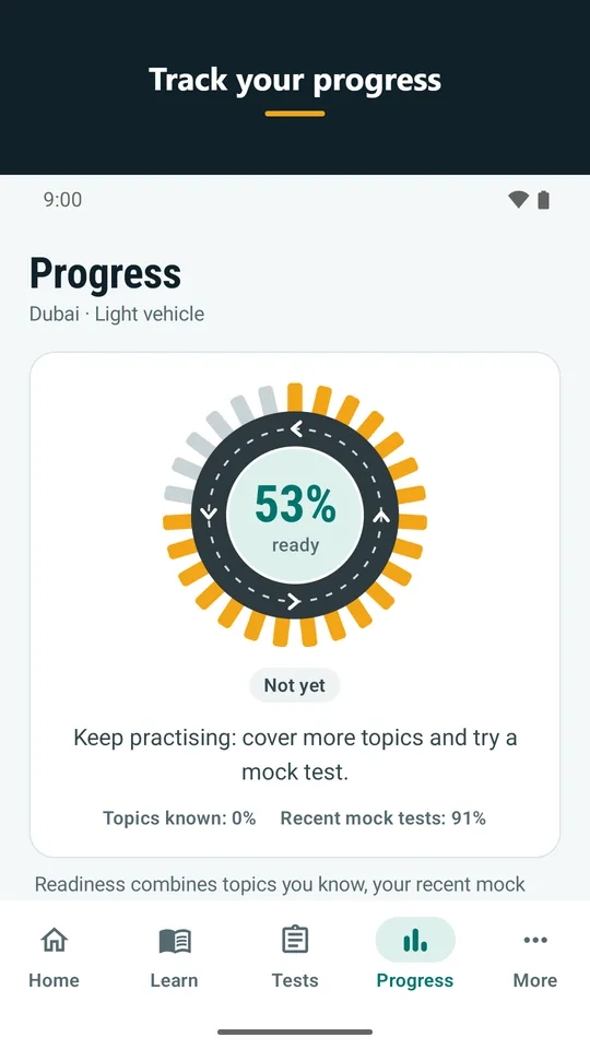 Track your progress: Progress and badges (app screenshot)
